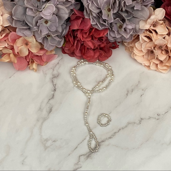 Pearl Barefoot Sandal Anklet with Matching Toe Ring - Picture 2 of 10